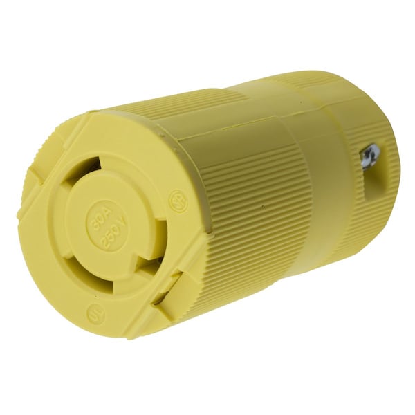 Locking Connector, L6-30R, 30 A, 250V AC, Single Phase, 2 Pole, Screw Terminals, Yellow